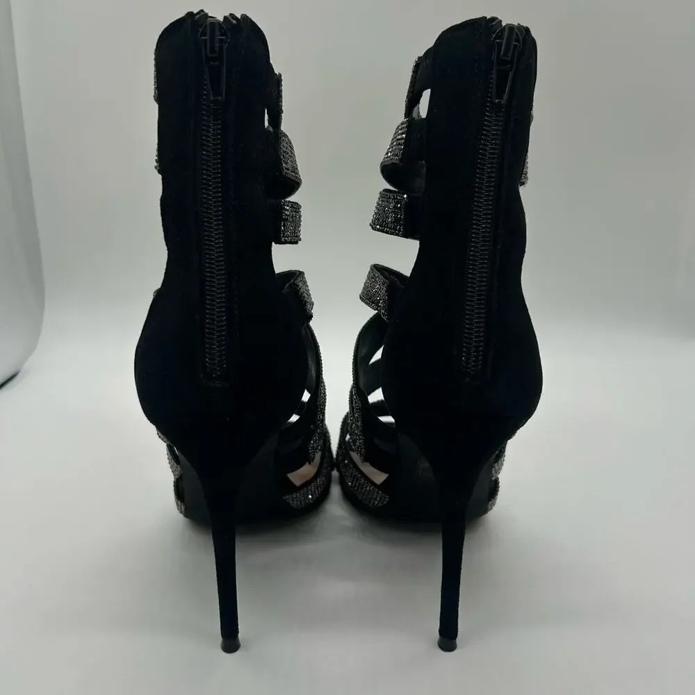 Steve Madden Heels Women 9 Black Malika Open Toe Strap Sandals Wedding Party NEW